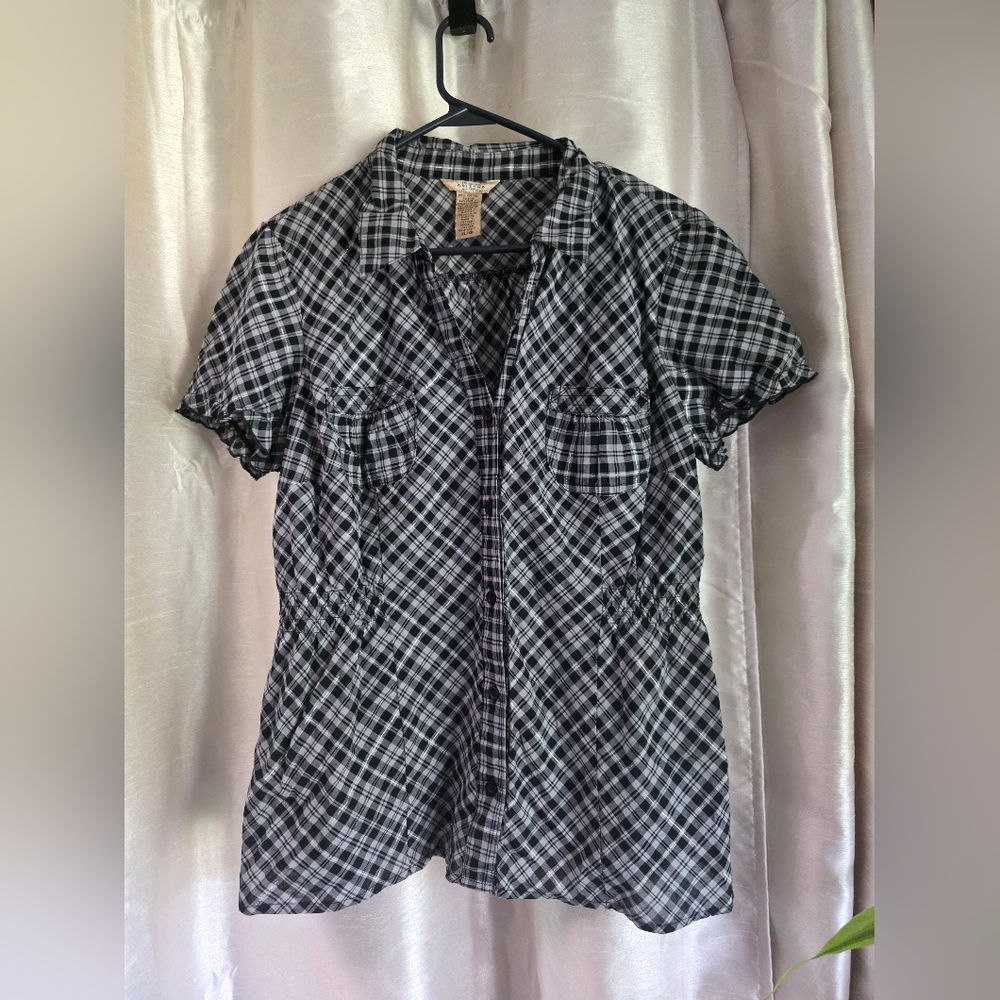 Arizona Jean Company Black and White Plaid Shirt